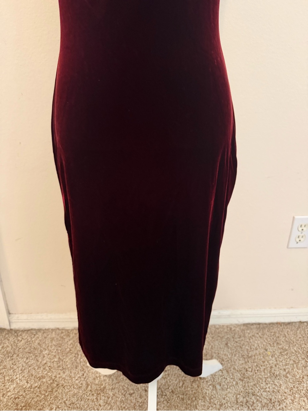 Vintage 1990’s Bebe Burgundy Red Velvet Midi Dress Size L Grunge Y2K Minimalist - Picture 7 of 12